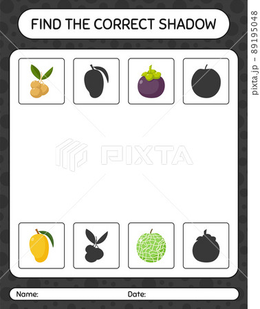 Find the correct shadows game with fruits. worksheet for preschool kids, kids activity sheet Find the correct shadows game with fruits. worksheet for preschool kids, kids activity sheet 89195048