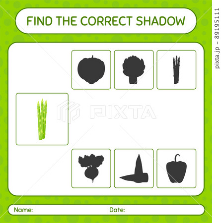 Find the correct shadows game with asparagus. worksheet for preschool kids, kids activity sheet Find the correct shadows game with asparagus. worksheet for preschool kids, kids activity sheet 89195111