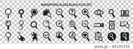 Icon set related to magnifying glass and research Icon set related to magnifying glass and research 89195350