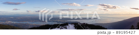 View of Top of Grouse Mountain Ski Resort with the City in the background. 89195427