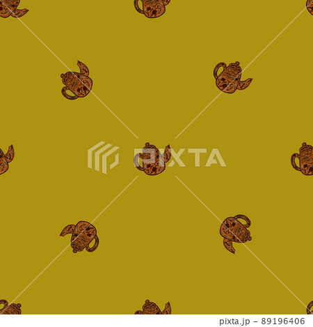 Vintage teapots seamless pattern. Background of teatime in hand drawn style. 89196406