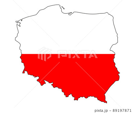 Poland map with flag - outline of a state with a national flag, white background