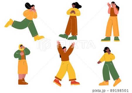 Frightened women, startled female characters yell Frightened women, startled female characters yell 89198501