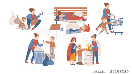 Poor homeless people begging on street 89198589