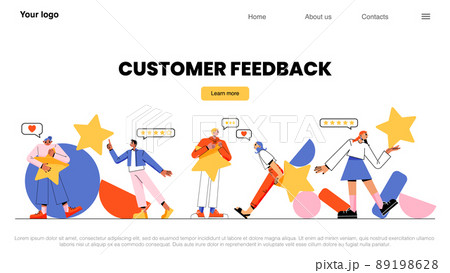 Customer feedback landing, people holding stars, 89198628