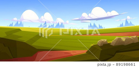 Cartoon nature landscape, dirt road go along field 89198661