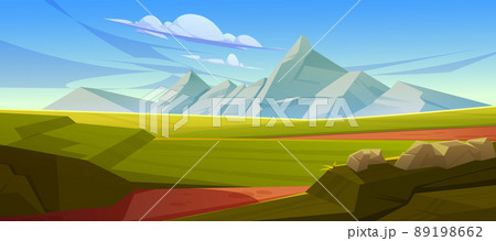 Cartoon nature landscape green plain or field 89198662