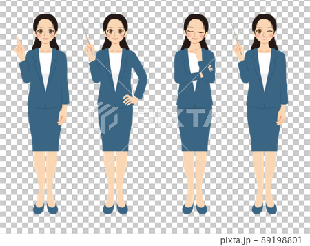 Working woman illustration set, whole body, dark blue suit, black hair Working woman illustration set, whole body, dark blue suit, black hair 89198801