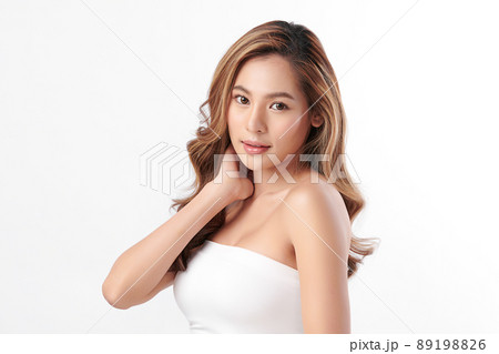 Beautiful young asian woman with clean fresh skin on white background, Face care, Facial treatment Beautiful young asian woman with clean fresh skin on white background, Face care, Facial treatment 89198826