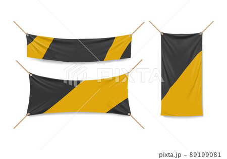 Yellow and black vinyl banners hanging with ropes 89199081