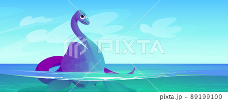 Cute baby dinosaur, plesiosaurus in water 89199100