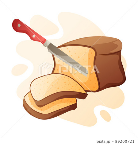 Knife cutting bread vector cartoon illustration. Breakfast food for bakery. Vector illustration 89200721