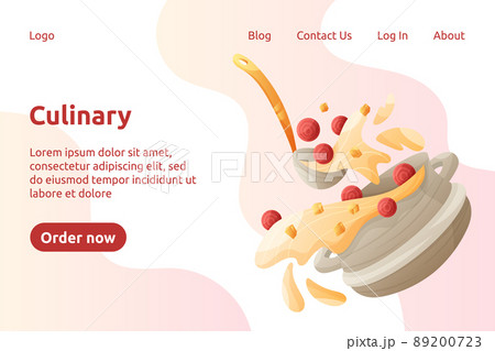 Pot of vegetable soup vector cartoon landing page template. Stainless saucepan and ladle with fresh chopped veggies. Kitchenware website design. Pot of vegetable soup vector cartoon landing page template. Stainless saucepan and ladle with fresh chopped veggies. Kitchenware website design. 89200723