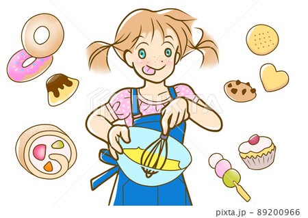 スイーツ作りが趣味の女の子のイラスト素材 0966