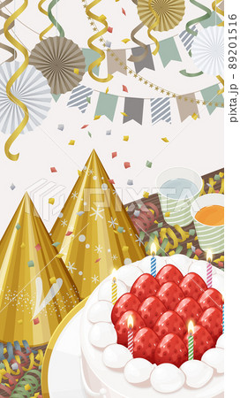 レトロな誕生日パーティーの風景_背景イラスト_16:9_縦 89201516