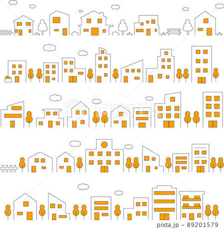 街並みのイラストの背景・パーツ素材セット　ベクター 89201579