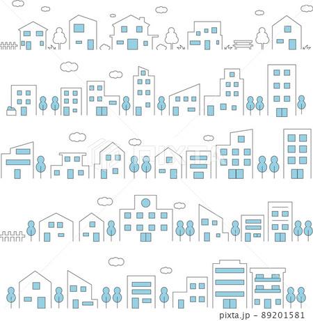 街並みのイラストの背景・パーツ素材セット　ベクター 89201581