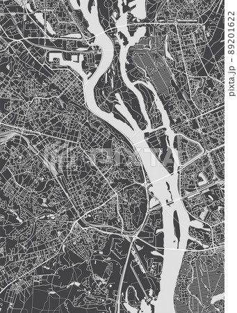 City map Kyiv, monochrome detailed plan, vector illustration 89201622