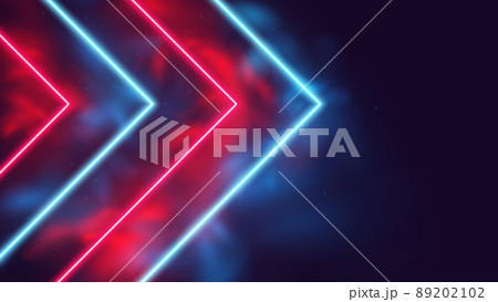 Luminous arrow stripes dynamic direction, red and blue neon rays in smoke, cyber background with copy space, cyberpunk futuristic vector illustration Luminous arrow stripes dynamic direction, red and blue neon rays in smoke, cyber background with copy space, cyberpunk futuristic vector illustration 89202102