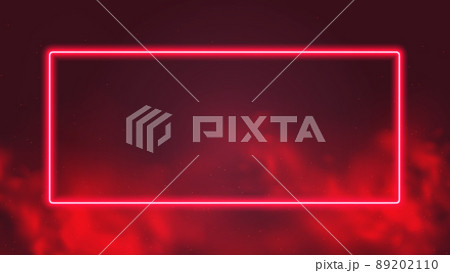 Glowing square frame, red neon rays in smoke, cyber background with copy space, cyberpunk futuristic vector illustration 89202110
