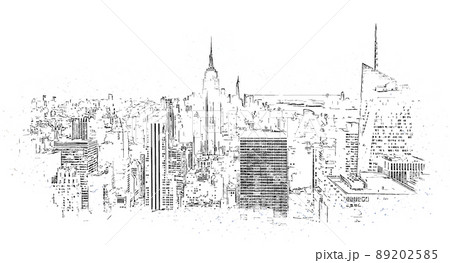 New York City Skyline With Skyscrapers Pencil のイラスト素材 2585