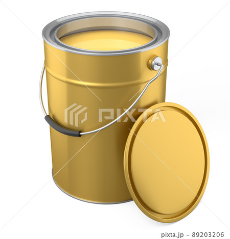 Open metal can or buckets of paint with handle on white background. Open metal can or buckets of paint with handle on white background. 89203206