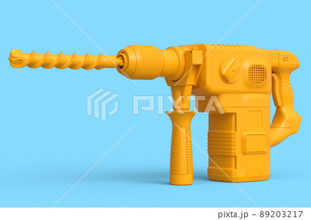Electric drill with cord and attached metal bit for repair on blue monochrome 89203217