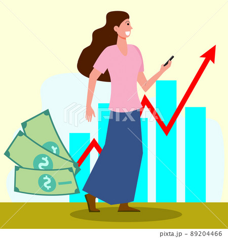 women business activities outside the office via cellphone, concept illustration image 89204466