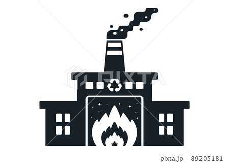 black icon with pipe and smoke. waste incineration plant. 89205181