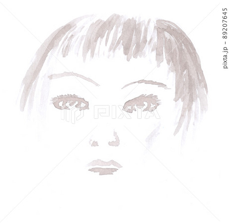 Watercolor female face portrait sepia, art decoration. Illustration hand drawn modern 89207645