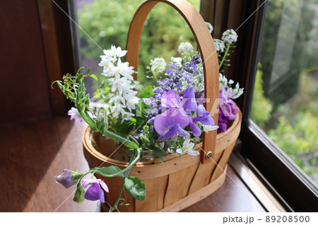 庭の花を出窓に飾る 89208500