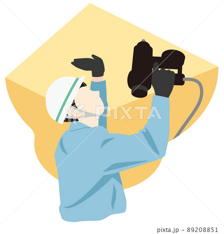 内装工事で天井のボードを張る作業員 89208851