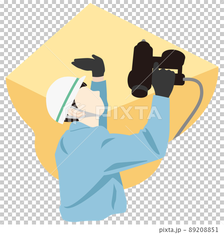 内装工事で天井のボードを張る作業員 89208851