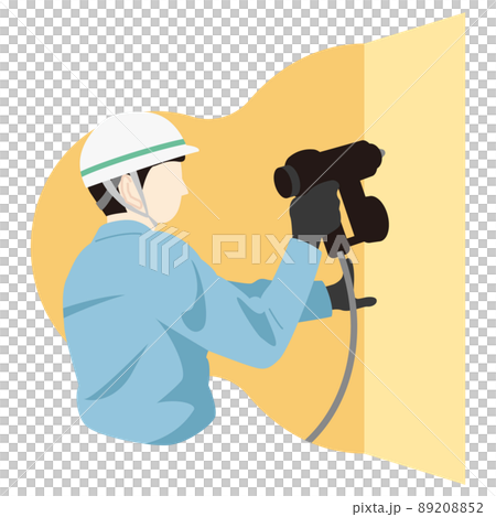 内装工事で壁面のボードを張る作業員 89208852