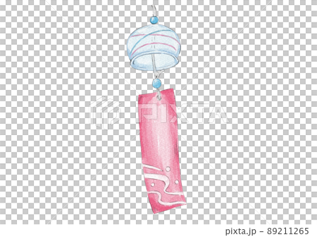 ピンク色紙の風鈴のアオリ視点イラスト（水彩風） 89211265