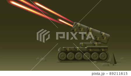 Missile tank fire rockets on the battle field, 3d modern vector illustration 89211615