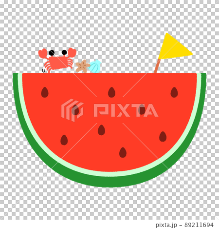 スイカの上にかわいいカニがのっているイラスト。ラフあり。 スイカの上にかわいいカニがのっているイラスト。ラフあり。 89211694