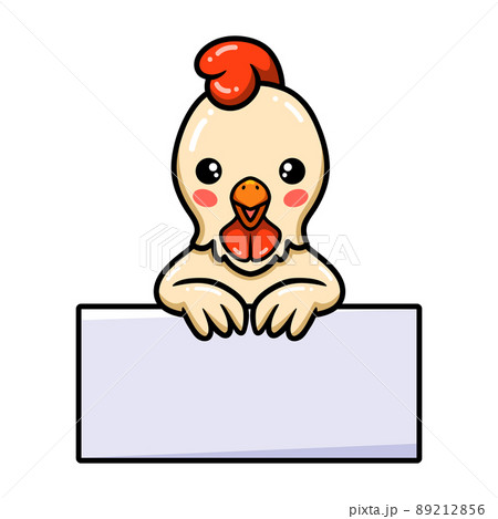 Cute little rooster cartoon with blank sign	 89212856