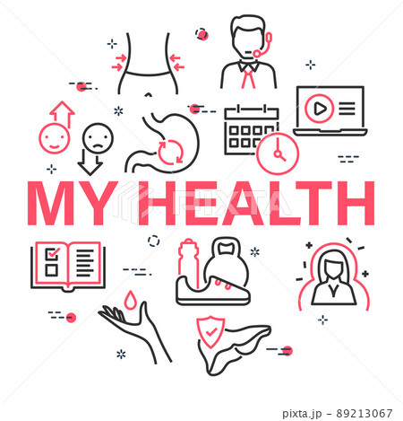 Health care circular vector banner. Linear medical and body care icons Health care circular vector banner. Linear medical and body care icons 89213067