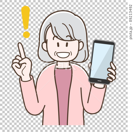 Illustration of a senior woman explaining with a smartphone Illustration of a senior woman explaining with a smartphone 89213492