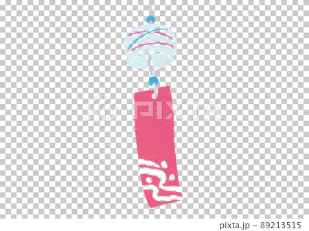 ピンク色紙の風鈴のアオリ視点イラスト（版画風） 89213515