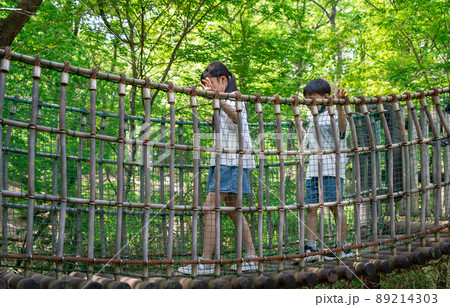 アスレチックで遊ぶアジア人の子供 89214303