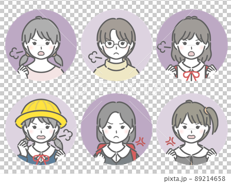 怒る女の子の丸アイコンセット 怒る女の子の丸アイコンセット 89214658