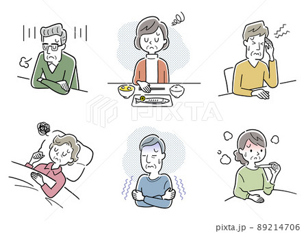 ベクターイラスト素材:体調不良のシニア、セット ベクターイラスト素材:体調不良のシニア、セット 89214706