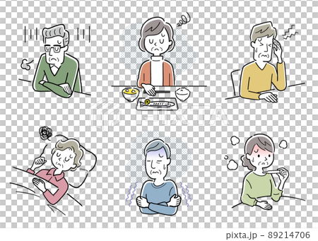 ベクターイラスト素材:体調不良のシニア、セット ベクターイラスト素材:体調不良のシニア、セット 89214706