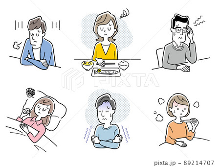 ベクターイラスト素材:体調不良の男女、セット ベクターイラスト素材:体調不良の男女、セット 89214707