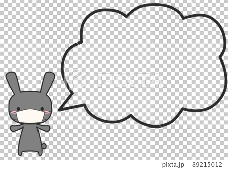 マスクをしているウサギさんとシンプルなモコモコふきだし 89215012