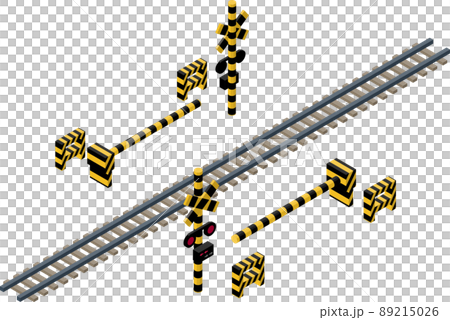 線路と遮断機の3Dアイソメトリックなイラスト素材、主線なし. 89215026