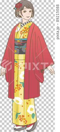 カジュアル羽織(着物)を着た女性のベクターイラスト カジュアル羽織(着物)を着た女性のベクターイラスト 89215088