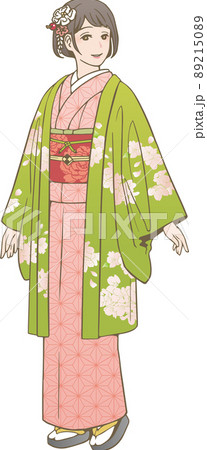 カジュアル羽織 着物 を着た女性のベクターイラストのイラスト素材 2150